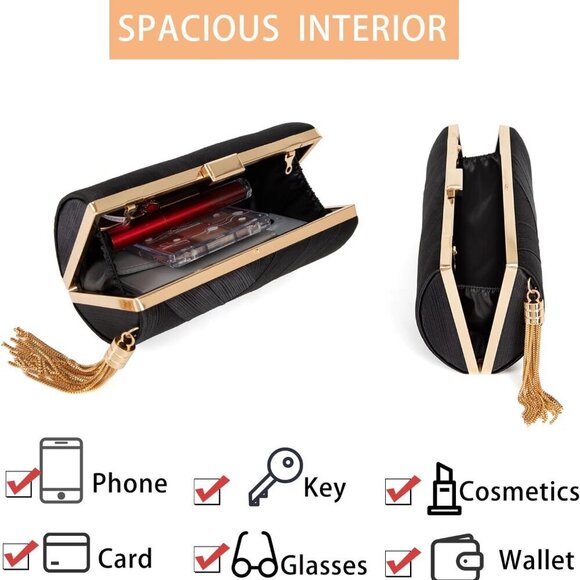 Women Clutch Bag Polyster Evening Crossbody Purse with Tassel for Formal Events - Picture 8 of 9